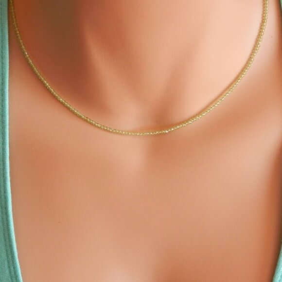 Peridot Beaded Necklace August Birthstone Waterproof Gold Dainty Summer Jewelry - Picture 3 of 16